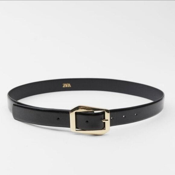 Zara Leather Belt with Gold Buckle